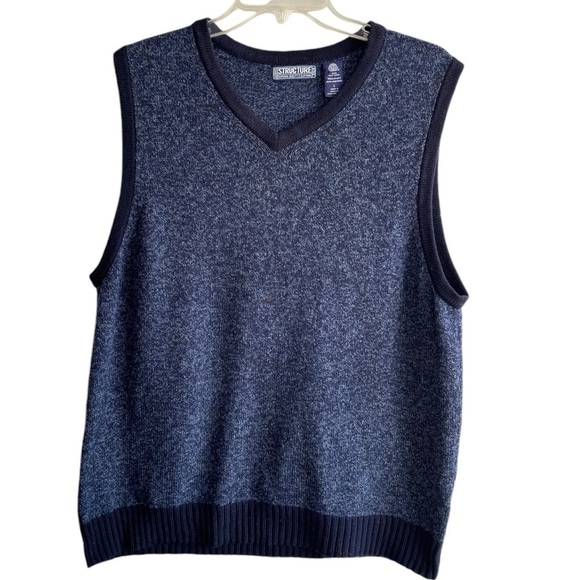 Structure Sweater Vest Mens Large Blue Lambswool Golf V-Neck Kurt Cobian 90s Y2K - Picture 1 of 12